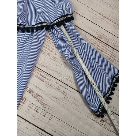 Camille & Company Off The Shoulder Blouse Women's Large Blue White Stripe Ruffle - Picture 3 of 10